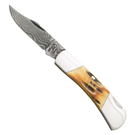 3″ Genuine India Stag Bone™ Executive Lockback Upswept Damascus – 526D
