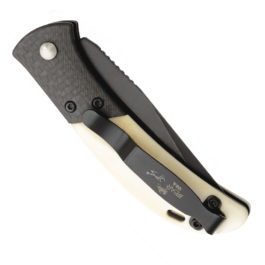 3-3/4″ Auto Bold Action® IX White Smooth Bone Handles with Black Blade – AC-900-WSB6-B