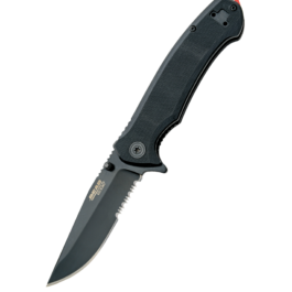 Pattern 112  |  4-5/8″ Black G10 Assisted Opener w/Black Partially Serrated Blade