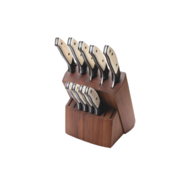 White Smooth Bone 10 Piece Block Set w/ Walnut Block